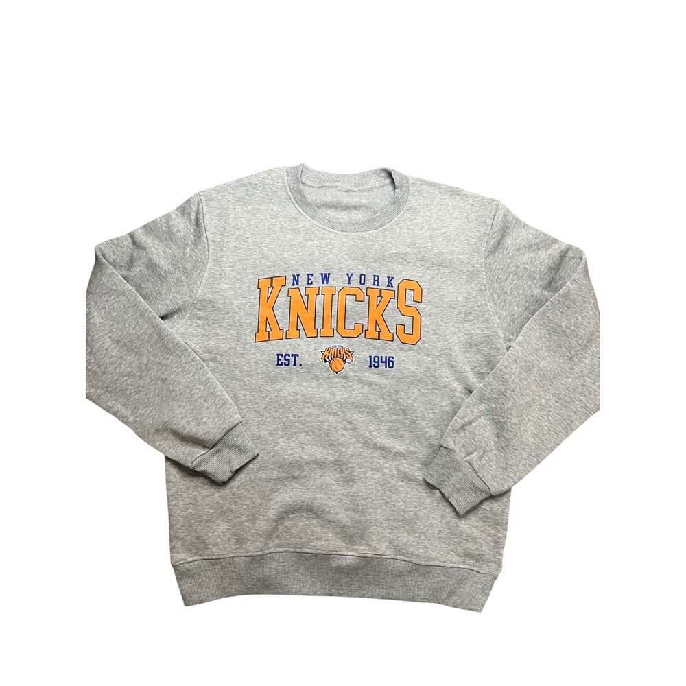 New York Knicks Crewneck Sweatshirt Gray NBA Basketball Graphic Pullover Large